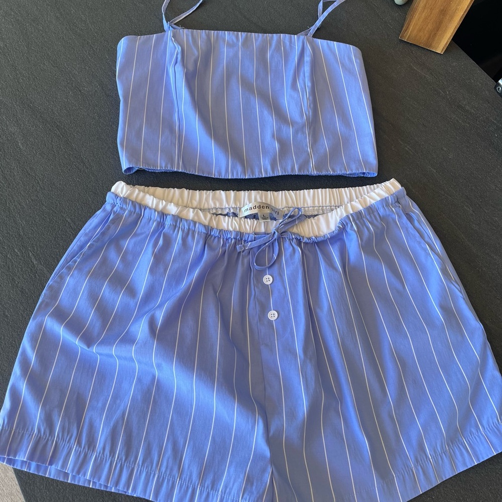 Madden Girl Blue Striped Crop Top & Shorts Set